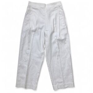 Madewell Linen Cotton‎ Pleated White Pants Elastic Waist Pockets Cropped 8